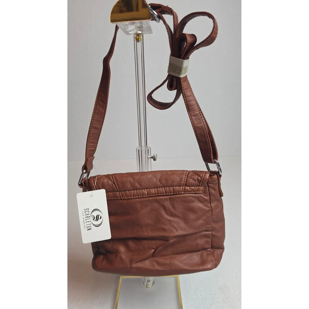 Scarleton Los Angeles Brown Quilted Crossbody Bag Faux Leather Buckle Studs NWT